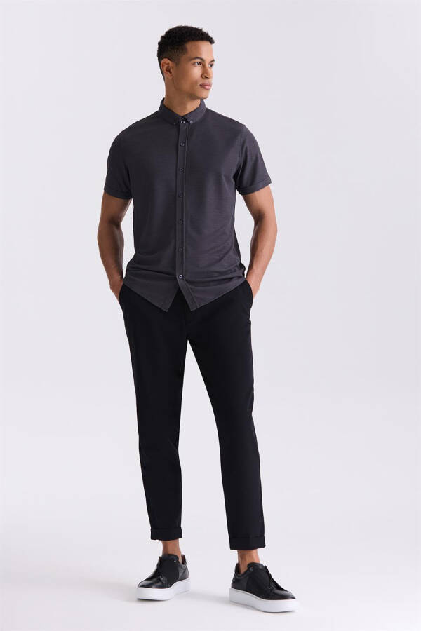 Anthracite Slim Fit Shirt Collar Buttoned T-Shirt - 6