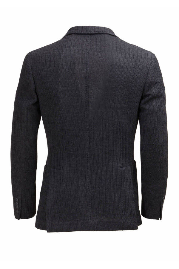 Anthracite Striped Shirt Shoulder Slim Fit Wool Blend Knit Jacket - 5