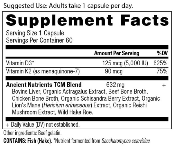 Antik Beslenme Tarafından Vitamin D Takviyesi, Bağışıklık Desteği İçin 5.000 IU Vitamin D, Kemik Suyu ve Mantar Ekstresi İle Yapılmış, Sağlıklı İltihaplanmayı Destekler, Paleo ve Keto Dostu, 60 Kapsül - 2