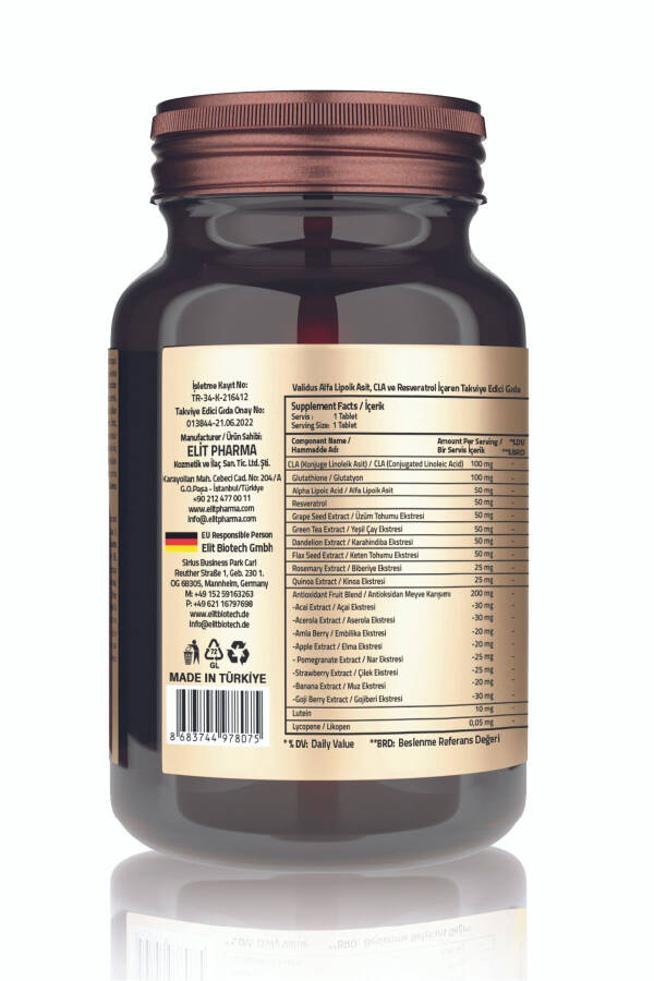 Antioksidant Qo'llab-quvvatlash Alfa Lipoik Kislotasi + CLA + Resveratrol Tabletkalari - 3