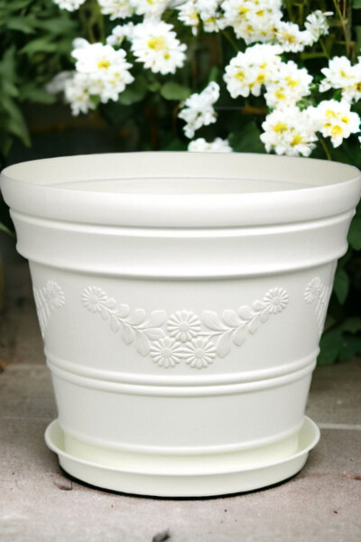 Antique Daisy Patterned White Flower Pot 21 Liters - 1