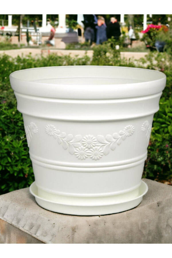 Antique Daisy Patterned White Flower Pot 21 Liters - 3