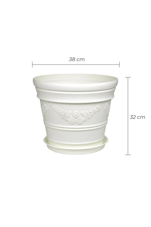 Antique Daisy Patterned White Flower Pot 21 Liters - 5