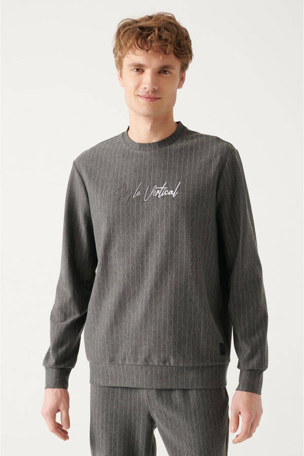 Antrasit Bisiklet Yaka Erkek Sweatshirt - 1