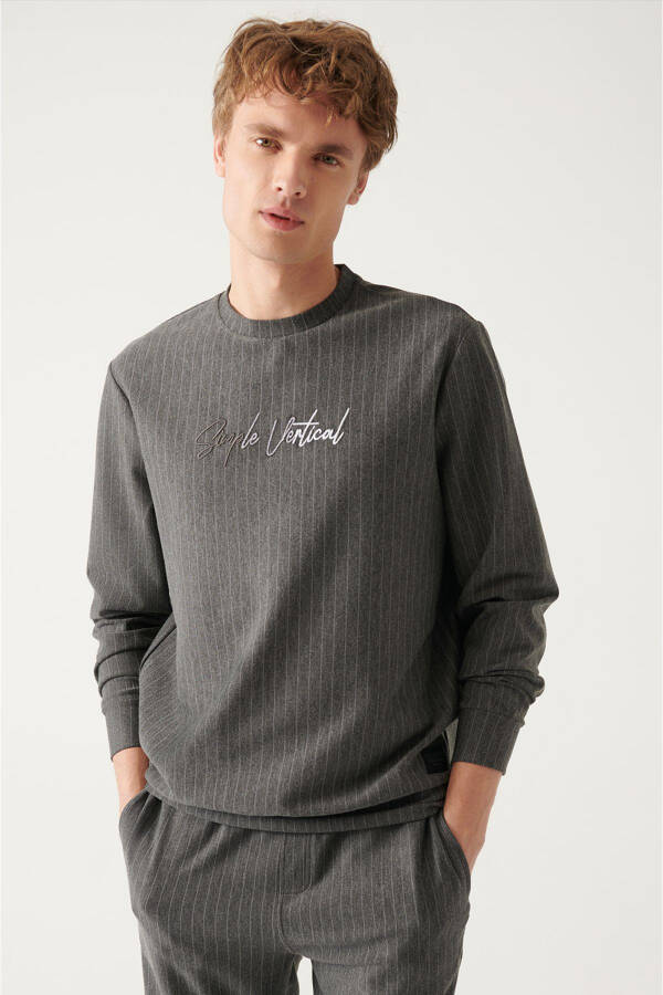 Antrasit Bisiklet Yaka Erkek Sweatshirt - 2