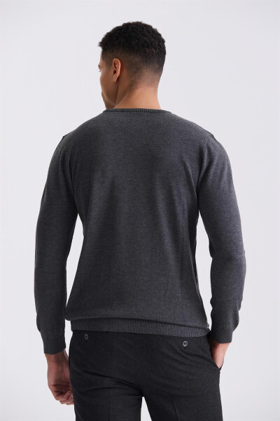 Antrasit Slim Fit Kvadrat Yaka Naqshli Triko Ko'ylagi - 4