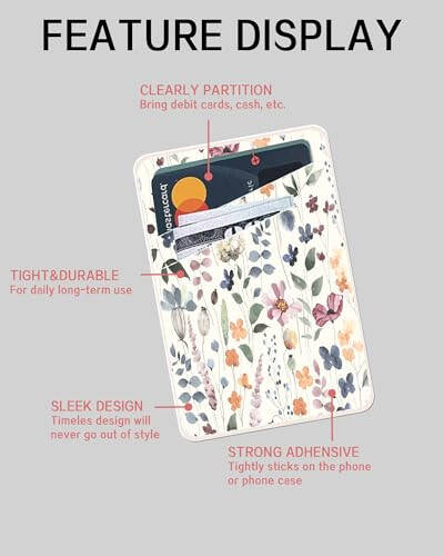 AOHRO Phone Card Holder, Dual Pocket Leather Phone Wallet Adhesive Stick On, Cute Card Holder, Credit Card Holder for Phone Case Compatible with Most Phone Colorful Boho Leaf - 6