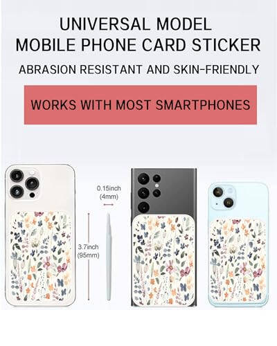 AOHRO Telefon Kart Tutucu, Çift Cepli Deri Telefon Cüzdanı Yapışkanlı, Sevimli Kart Tutucu, Telefon Kılıfı İçin Kredi Kartı Tutucu Çoğu Telefona Uyumlu Renkli Boho Yaprak - 2