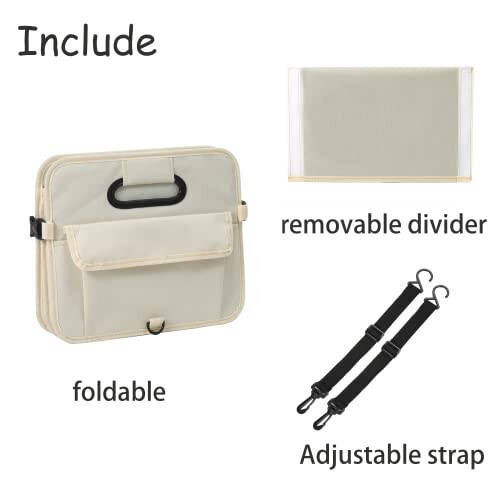 AOKJOY Car Trunk Organizer Car Storage Organizer Collapsible Multi Compartment Car Organizer Adjustable Straps Car Organizer for SUV(Beige) - 4