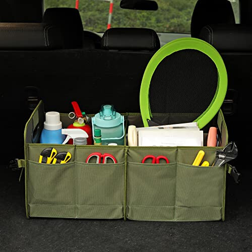 AOKJOY Car Trunk Organizer, Green, Foldable, Non-slip, Adjustable, Multiple Compartments, 600D Oxford Cloth Material - 2