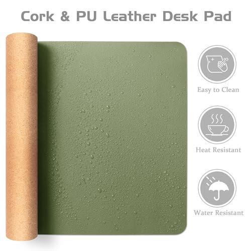 Aothia Dual-Sided Desk Pad - Leather Desk Mat, Natural Cork Desk Pad Protector, Large Mouse Pad for Desk, Waterproof Desk Blotter Pad, Desk Writing Pad for Office Work/Home, Olive Green (23.6