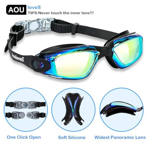 Aouloves Swim Goggles,Anti Fog No Leaking Clear Vision Water Pool Swimming Goggles for Adult Men Women Youth - 2