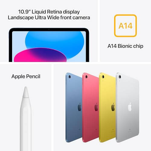 Apple iPad (10-avlod): A14 Bionic chipli, 10.9 dyuymli Liquid Retina displey, 64GB, Wi-Fi 6, 12MP oldingi/12MP orqa kamera, Touch ID, Kun bo'yi batareya muddati - Ko'k - 4