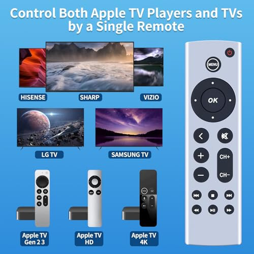 Apple TV 4K/ Gen 1 2 3 4/ HD A2843 A2737 A2169 A1842 A1625 A1427 A1469 A1378 A1218 A1294 (Ovozli Funksiya Yo'q) Modellariga Mos Universal Zaxira Masofaviy boshqarish - 3