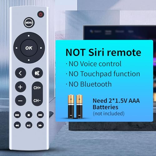 Apple TV 4K/ Gen 1 2 3 4/ HD A2843 A2737 A2169 A1842 A1625 A1427 A1469 A1378 A1218 A1294 (Ovozli Funksiya Yo'q) Modellariga Mos Universal Zaxira Masofaviy boshqarish - 5