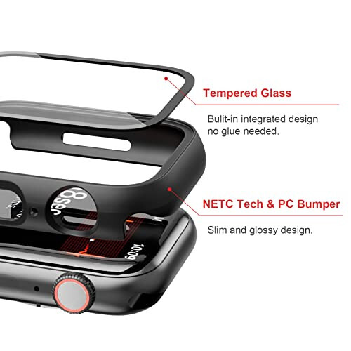 Apple Watch SE (2023) Series 6/5/4/SE 40mm uchun 2 ta to'plamli korpus va temperlangan shisha ekran himoyachisi, JZK ingichka tamponli to'liq qoplama qattiq PC himoya qiluvchi korpus HD ultra yupqa qoplama iWatch 40mm uchun, Qora + Kumush - 3