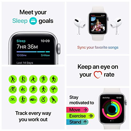 Apple Watch SE (GPS, 40 mm) - Kumush Alyuminiy Korpus Oq Sport Bant bilan (Yangilangan) - 5