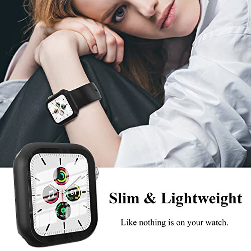 Apple Watch SE Series 6/5/4 44mm bilan mos keladigan 3 ta qoplama to'plami, Temperlangan oyna ekran himoyachi, EWUONU Qattiq PC to'liq qoplama Ultra ingichka HD tampon himoya qopqog'i iWatch 44mm uchun, Qora/Qora/Qora - 6