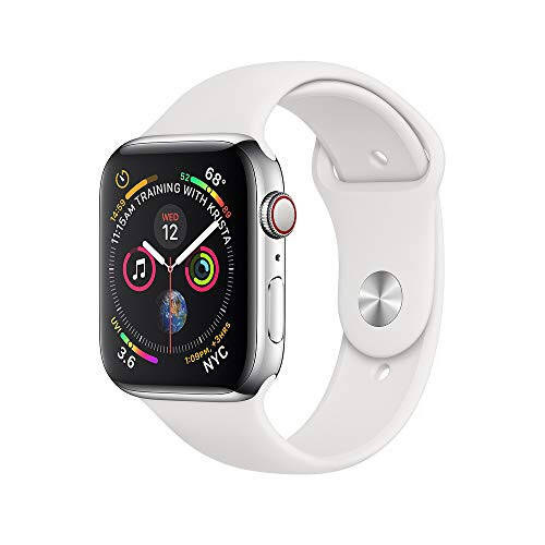 Apple Watch Series 4 (GPS + Hücresel, 44 MM) - Paslanmaz Çelik Kasa Beyaz Spor Bantlı (Yenilenmiş) - 1