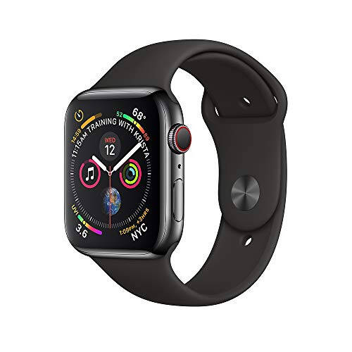 Apple Watch Series 4 (GPS + Hücresel, 44MM) - Uzay Siyahı Paslanmaz Çelik Kasa Siyah Spor Bantlı (Yenilenmiş) - 1