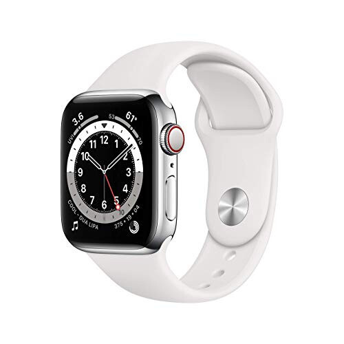 Apple Watch Series 6 (GPS + Hücresel, 40mm) - Gümüş Paslanmaz Çelik Kasa ile Beyaz Spor Bant (Yenilenmiş) - 1