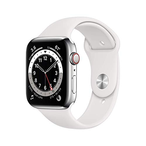 Apple Watch Series 6 (GPS + Hücresel, 44mm) - Gümüş Paslanmaz Çelik Kasa Beyaz Spor Bantlı (Yenilenmiş) - 1