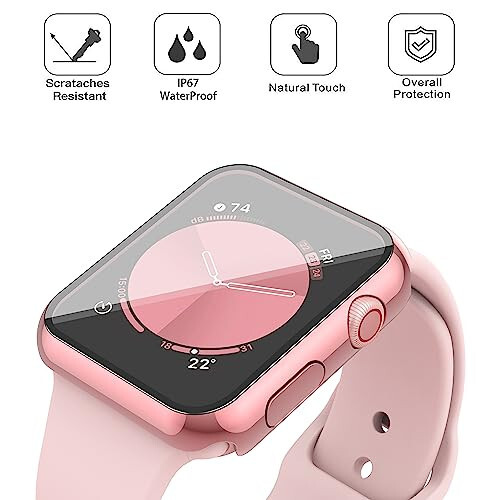 Apple Watch Series 6 SE Series 5 Series 4 44mm için Misxi [2'li Paket] Su Geçirmez Çizilmeye Dayanıklı Kılıf, Düğmeli Sert PC Kılıfı ve Temperli Cam Ekran Koruyucu, iWatch için 1 Gül Pembe + 1 Şeffaf - 4