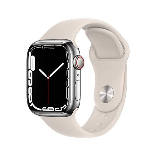 Apple Watch Series 7 (GPS + Hücresel, 41MM) Gümüş Paslanmaz Çelik Kasa ile Yıldız Işığı Spor Bant (Yenilenmiş) - 3