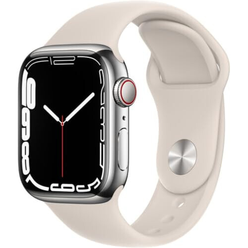 Apple Watch Series 7 (GPS + Hücresel, 41MM) Gümüş Paslanmaz Çelik Kasa ile Yıldız Işığı Spor Bant (Yenilenmiş) - 1