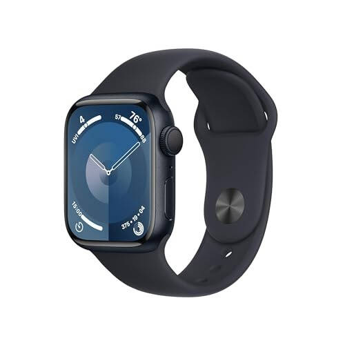 Apple Watch Series 9 [GPS 41mm] Aql soat, tun oq rangli alyuminiy korpus va tun oq rangli sport tasmasi M/L bilan. Fitness kuzatuvchi, qon kislorod va EKG ilovalari, doimo yoqilgan Retina displey (yangilangan) - 1