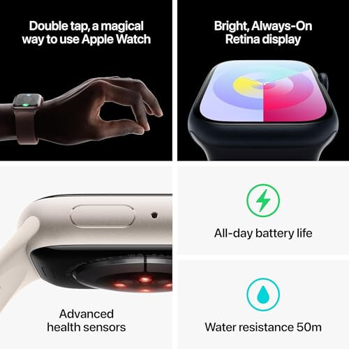 Apple Watch Series 9 [GPS 41mm] Aql soat, tun oq rangli alyuminiy korpus va tun oq rangli sport tasmasi M/L bilan. Fitness kuzatuvchi, qon kislorod va EKG ilovalari, doimo yoqilgan Retina displey (yangilangan) - 5