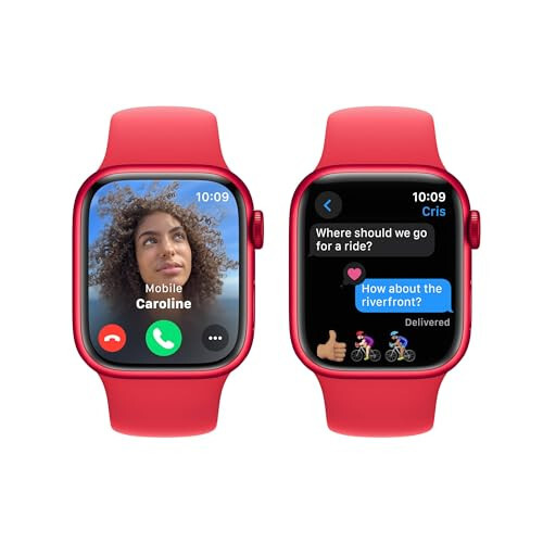 Apple Watch Series 9 [GPS, 41mm] (Product) Red Aluminum Case with (Product) Red Sport Band, S/M (Renewed) - 4