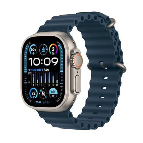 Apple Watch Ultra 2 [GPS + Mobil 49 mm] Mustahkam Titan Korpus va Ko'k Okean Tasmasi bilan Aqlli Soat. Fitness Tracker, Aniq GPS, Harakat Tugmasi, Qo'shimcha Uzun Batareya Muddati, Yorqin Retina Displey - 1