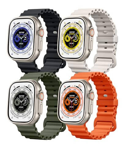 Apple Watch Ultra 49mm 45mm 44mm 42mm için 4'lü Okyanus Bant Seti, Kadın Erkekler için Yumuşak Silikon Kayışlar Spor Sağlam Akıllı Saat Değiştirme, IWatch Ultra Ultra 2 Serisi 9 8 7 6 5 4 3 2 1 SE İçin - 1