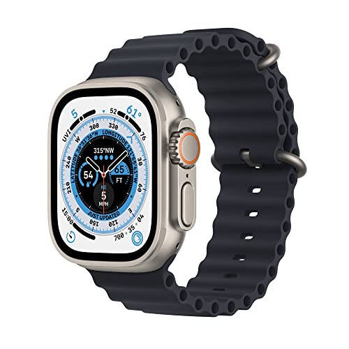 Apple Watch Ultra [GPS + Cellular 49mm] Titanium Case with Midnight Ocean Band, One Size (Renewed) - 1