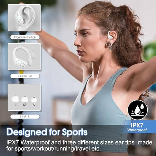 Aptkdoe Kablosuz Kulaklık 75 Saat Bluetooth 5.3 Kulaklık Spor, 2024 Bluetooth Kulaklık Stereo Derin Bas Kulaklık Kulak Kancalarıyla, ENC Gürültü Önleyici Mikrofon, IPX7 Su Geçirmez Kulaklık Beyaz - 5