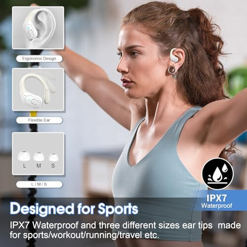 Aptkdoe Kablosuz Kulaklık 75 Saat Bluetooth 5.3 Kulaklık Spor, 2024 Bluetooth Kulaklık Stereo Derin Bas Kulaklık Kulak Kancalarıyla, ENC Gürültü Önleyici Mikrofon, IPX7 Su Geçirmez Kulaklık Beyaz - 6