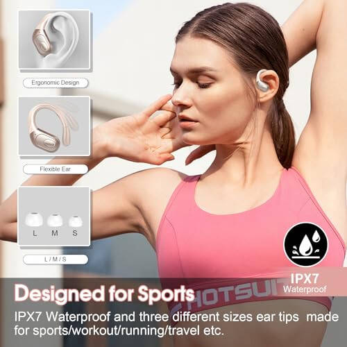 Aptkdoe Wireless Earbuds 75hrs Bluetooth 5.3 Headphone Sport, 2024 Bluetooth Earbuds Stereo Deep Bass Over Ear Bud with Earhooks, ENC Noise Cancelling Mic, IPX7 Waterproof Earphone Rose Gold - 14