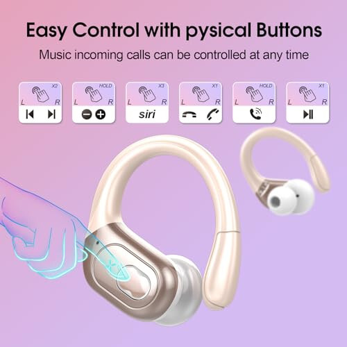 Aptkdoe Wireless Earbuds 75hrs Bluetooth 5.3 Headphone Sport, 2024 Bluetooth Earbuds Stereo Deep Bass Over Ear Bud with Earhooks, ENC Noise Cancelling Mic, IPX7 Waterproof Earphone Rose Gold - 18