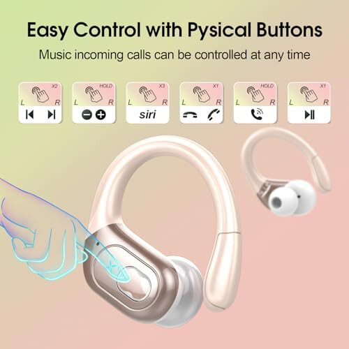 Aptkdoe Wireless Earbuds 75hrs Bluetooth 5.3 Headphone Sport, 2024 Bluetooth Earbuds Stereo Deep Bass Over Ear Bud with Earhooks, ENC Noise Cancelling Mic, IPX7 Waterproof Earphone Rose Gold - 7