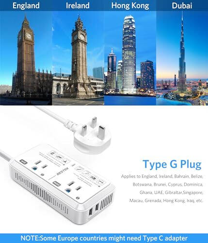 AQShdan Buyuk Britaniyaga vilka adapteri 2000 Vt sayohat kuchlanish konvertori 220V dan 110V gacha konvertor 2 ta USB port va soch quritgich / kıvırma temir / telefon uchun G turi adapter bilan Buyuk Britaniya Irlandiya Shotlandiya Gonkong (oq) - 6