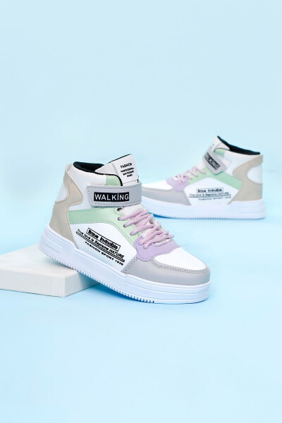 Aqua Green-Lilac Unisex High Top Basketball Shoes - 1