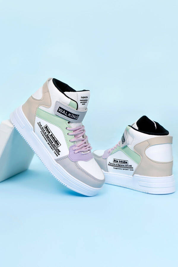 Aqua Green-Lilac Unisex High Top Basketball Shoes - 2