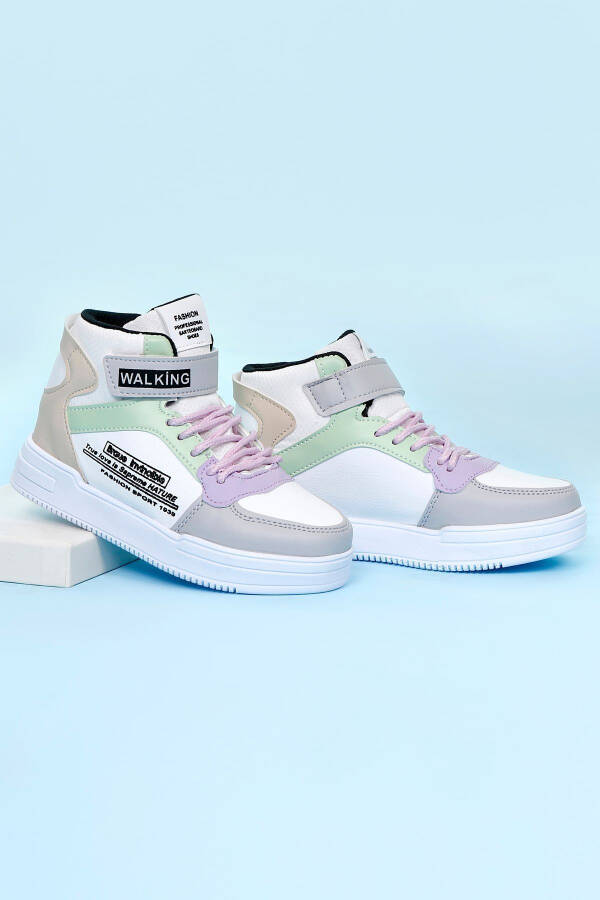 Aqua Green-Lilac Unisex High Top Basketball Shoes - 3