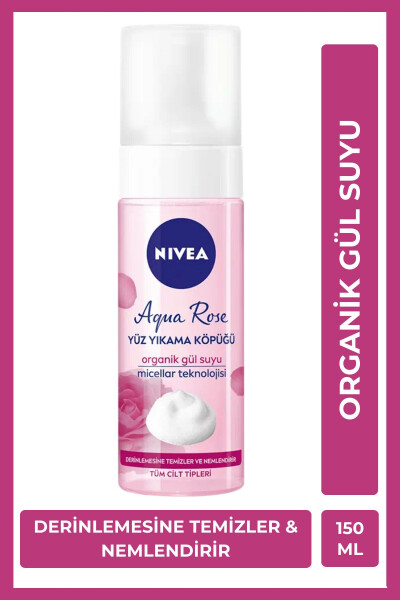 Aqua Rose Organik Gül Suyu İçeren Yüz Yıkama Köpüğü 150ml, Nemlendirici, Yüz Temizleyici, Micellar - 1