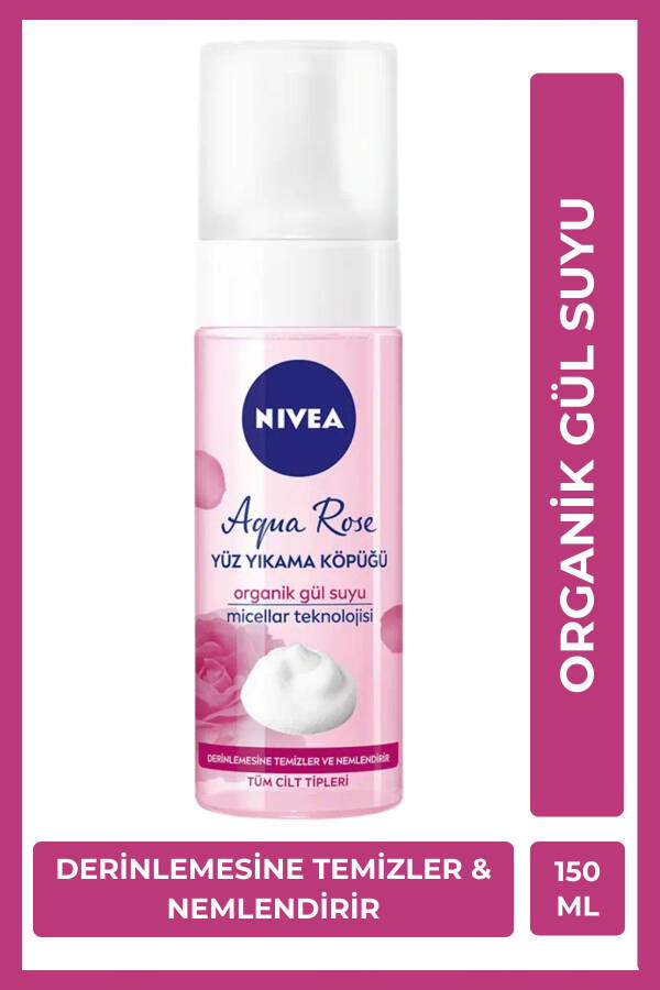 Aqua Rose Organik Gül Suyu İçeren Yüz Yıkama Köpüğü 150ml, Nemlendirici, Yüz Temizleyici, Micellar - 1