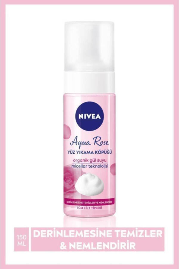 Aqua Rose Organik Gül Suyu İçeren Yüz Yıkama Köpüğü 150ml, Nemlendirici, Yüz Temizleyici, Micellar - 1