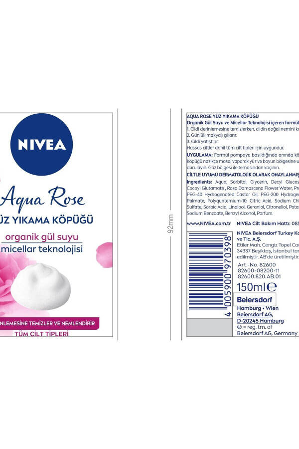 Aqua Rose Organik Gül Suyu İçeren Yüz Yıkama Köpüğü 150ml, Nemlendirici, Yüz Temizleyici, Micellar - 9