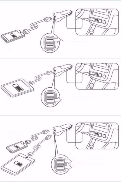 Araba 3'ü 1 Arada Şarj Kablosu Oto Çakmaklık Şarj Aleti 2'li Araç Aksesuar Seti - 7