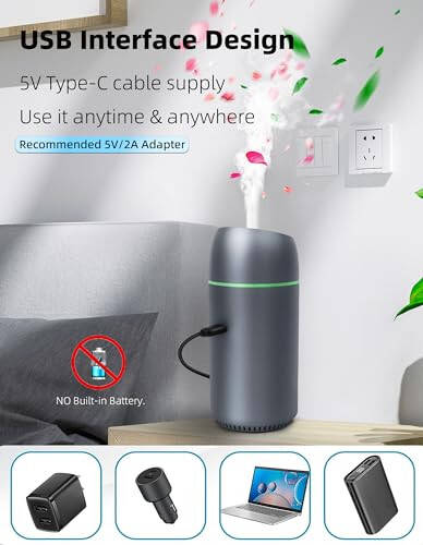 Araba Difüzör Nemlendirici, Esansiyel Yağlar İçin Taşınabilir Mini Ultrasonik Sis Aromaterapi Difüzörü 100ml USB Difüzör Tazeleyici Araç, Ev, Ofis, Yatak Odası İçin (Gri) - 5